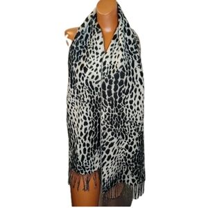 V Fraas Germany Leopard Long Neck Fringed Scarf Cashmere Feel Animal Print 10/64